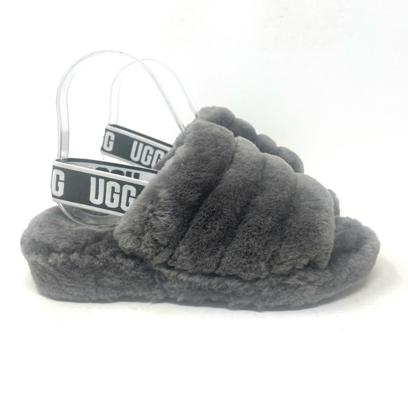 UGG Fluff Yeah Slide Sandal Grey Womens 7 - Picture 1 of 8